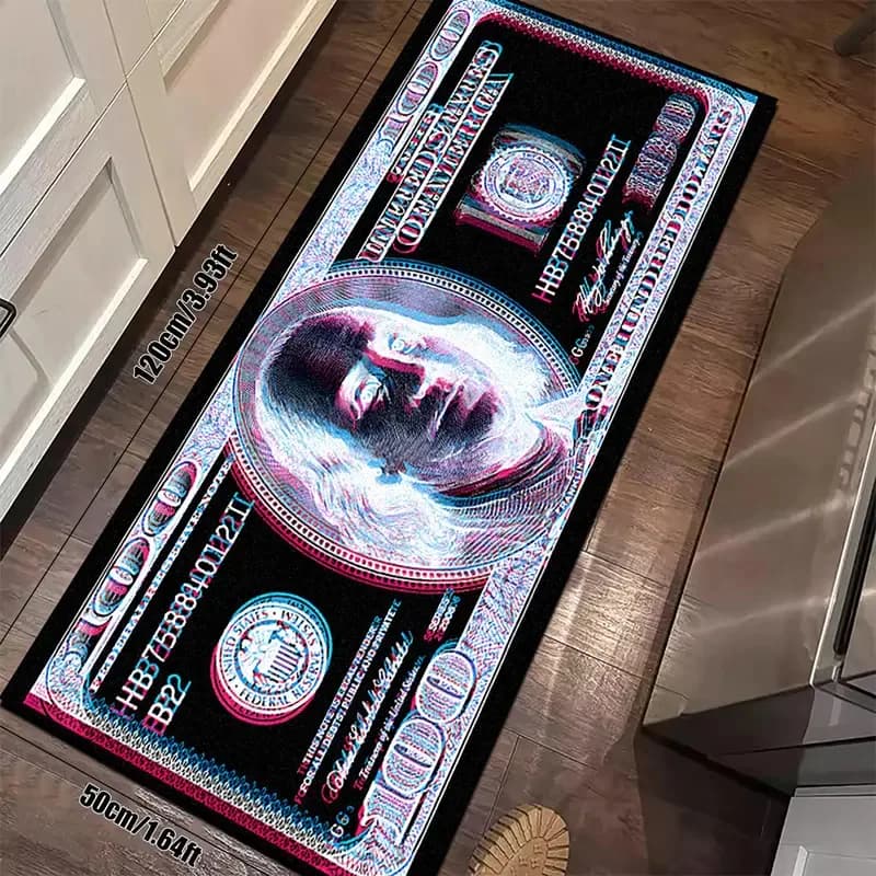 VIKAMA 3D Glitch 100 Dollar Bill Runner Rug Non Slip Washable Hip Hop Long Floor Mat Entrance Hallway Bedroom Bar Home Decor