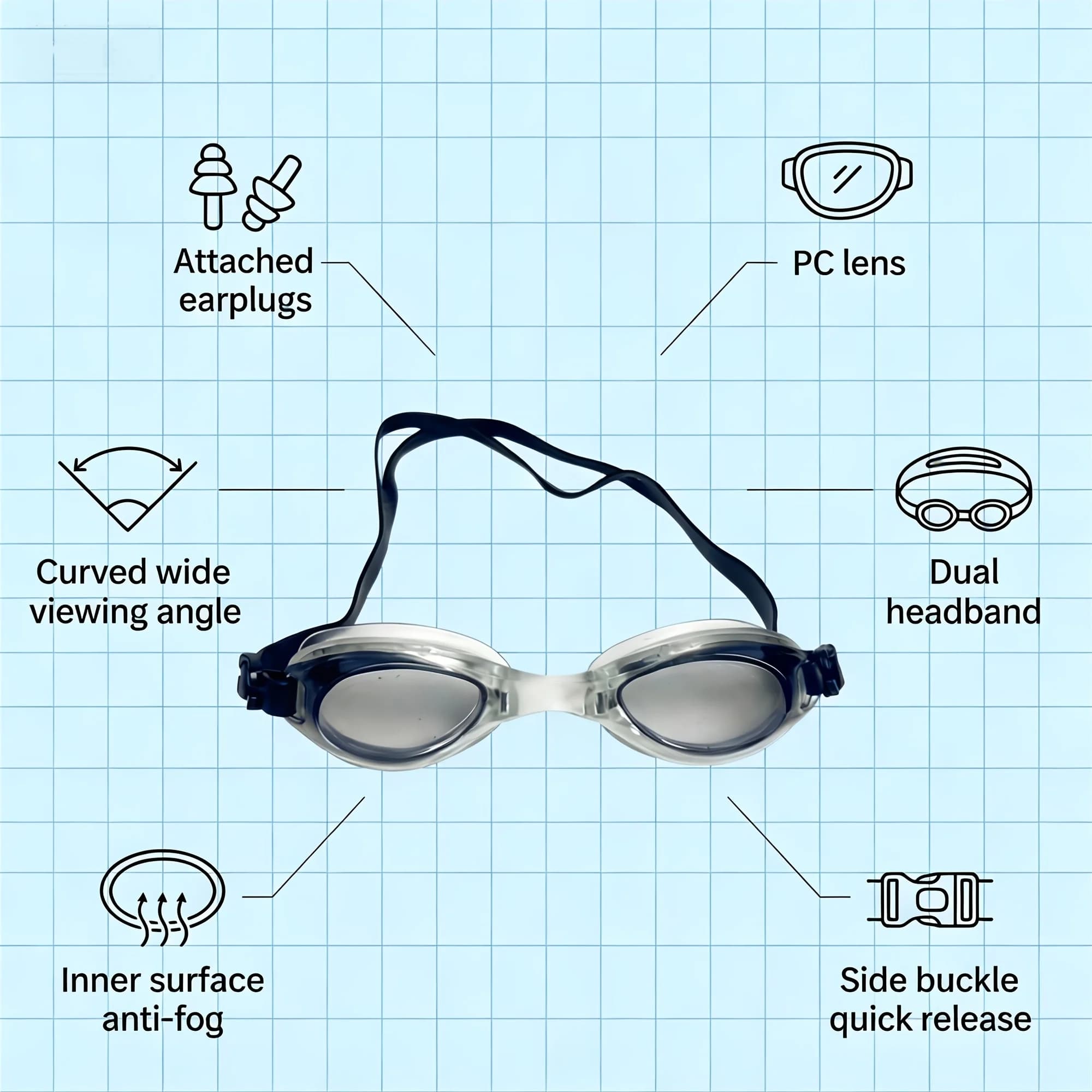 1Pair Adult Professional Swimming Goggles Anti-fog Clear Swim Glasses With Ear Plugs Adjustable Strap Wide View Leakproof Swim G