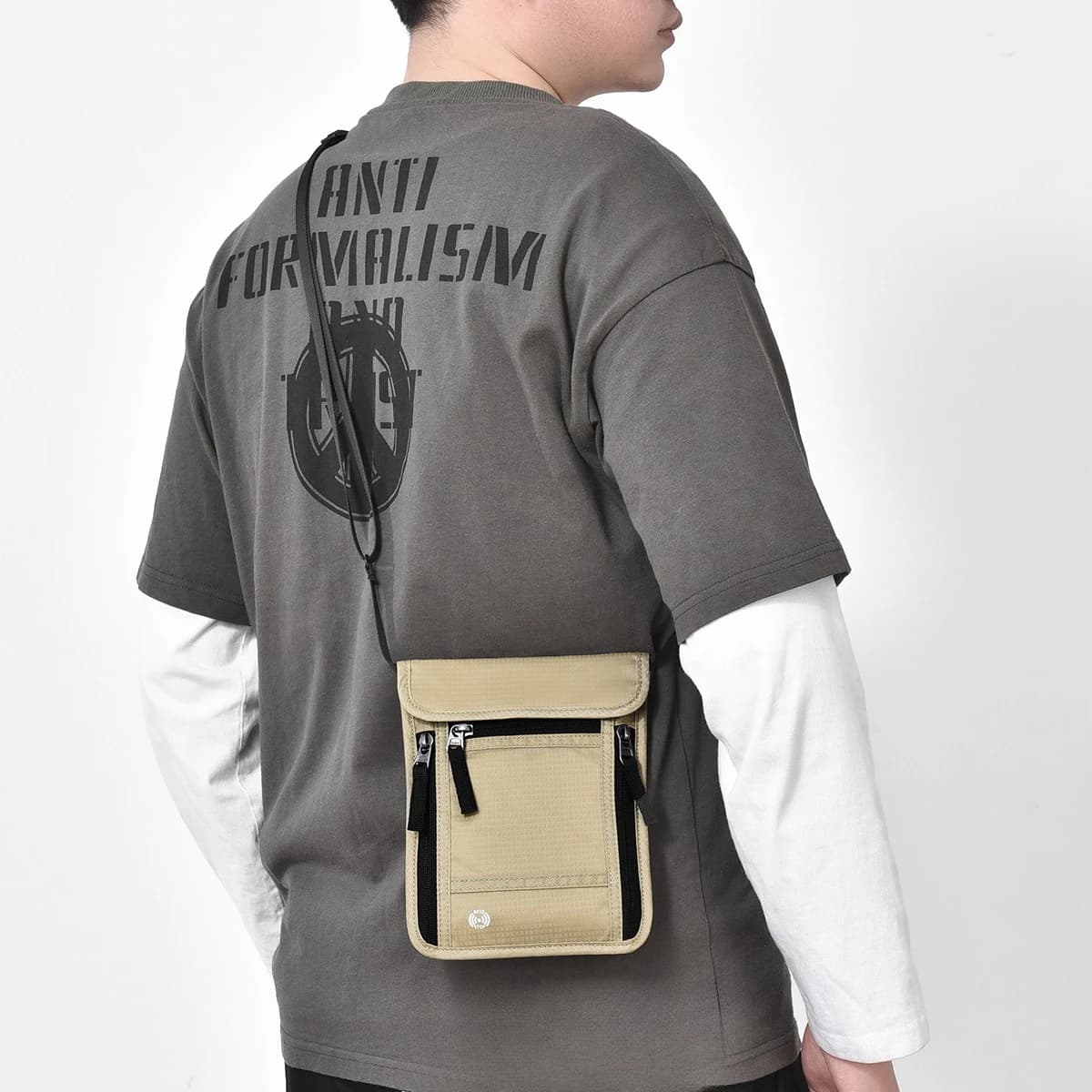 Nylon lightweight multi-function passport ticket crossbody bag portable abroad carry large capacity RFID neck card bag