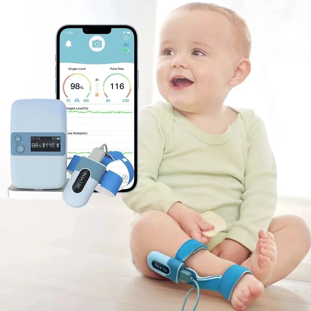 Monitor per Ossigeno nel Sangue del Neonato Indossabile con Allarme per Sonno e Frequenza Cardiaca Monitoraggio 24 Ore della Saturazione di Ossigeno