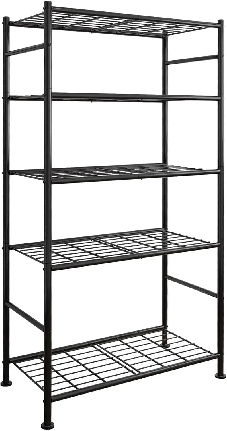 5 Level Resistant Metal Storage Shelf with Leveling Feet, 33x13x72 Inch Black Organizer for Kitchen Store Garage
