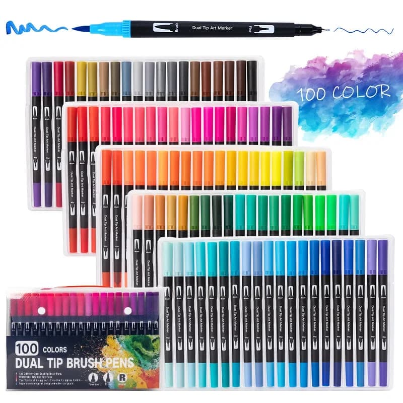 Set di pennarelli acquerellabili a doppia punta - per pittura e artigianato, corpo in plastica resistente, regalo di Natale