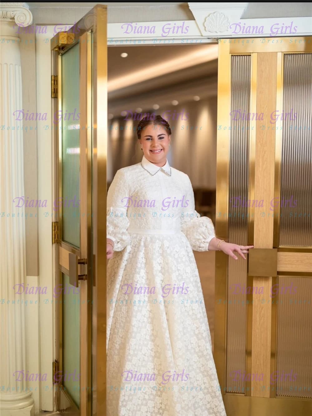 Splendido Abito da Damigella 2026 Nuovo con Maniche Lunghe in Pizzo Latte e Gonna Soffice per Bambine - Ideale per Matrimoni, Compleanni, Feste ed Eventi Serale