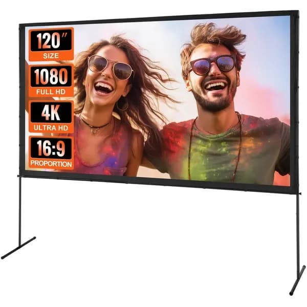 Schermo per proiettore con supporto, 120 pollici 16:9 4K 1080 HD, schermo cinematografico da esterno con supporto, senza pieghe
