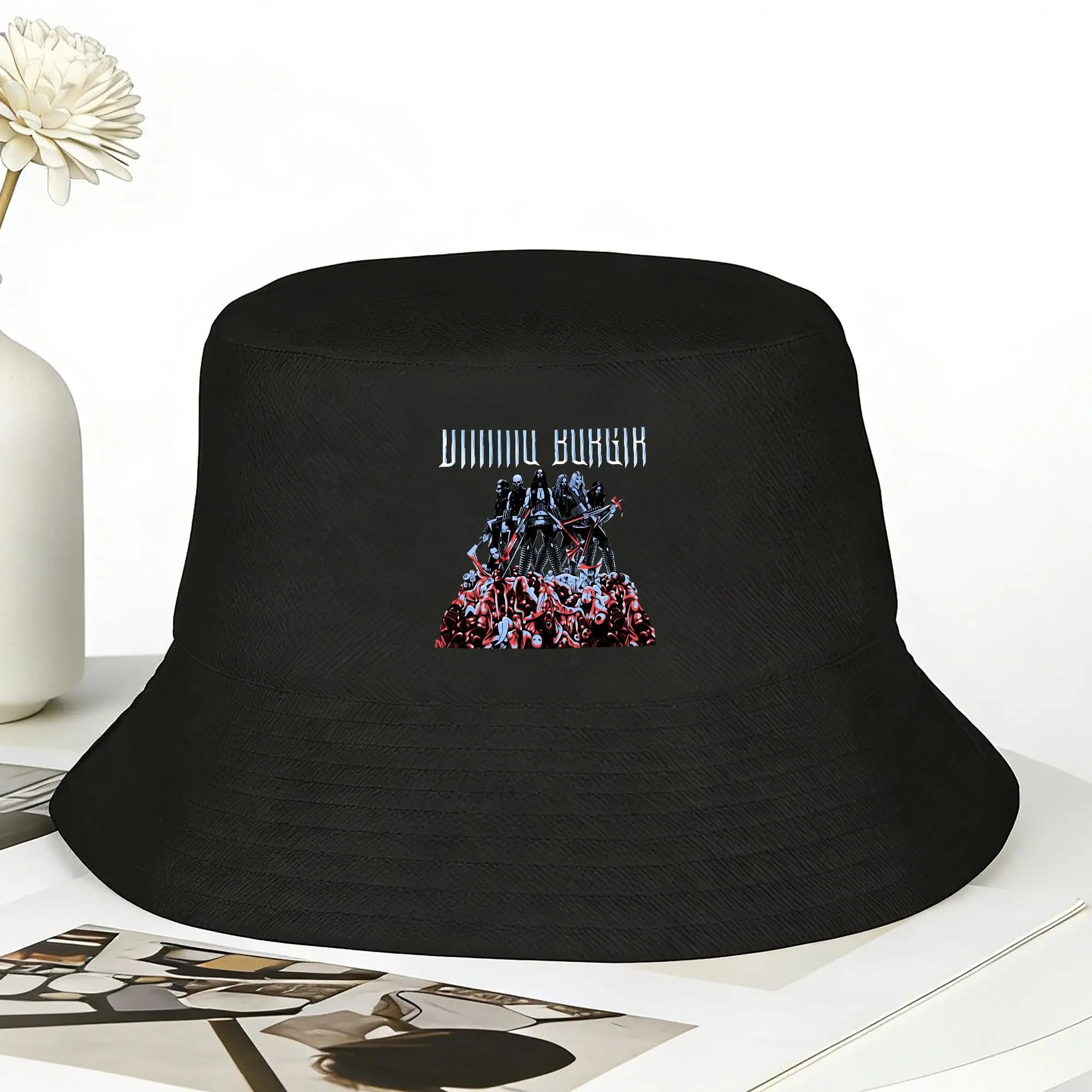 Dimmu Borgir Band Bucket Hat For Unisex Fisherman Hats Trendy Travel Hiking Caps Foldable Streetwear Pattern Sunscreen Hats