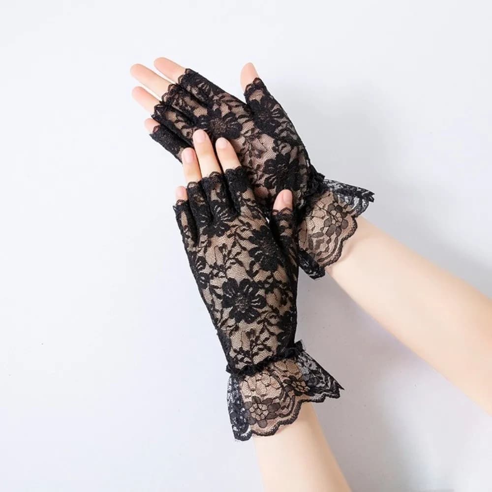 Fashion Half Finger Lace Gloves Solid Color Elastic Sun Protection Gloves Thin Breathable Touch Screen Gloves Bride Accessories