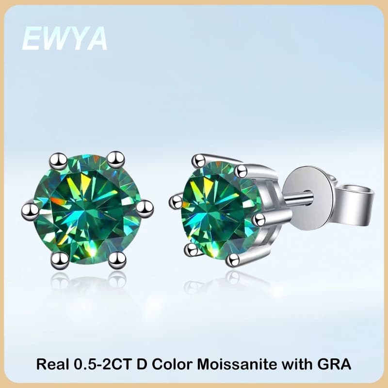 EWYA 100% Real 0.5 1 2ct Colored Moissanite Stud Earrings for Women 925 Sterling Silver Ear Studs Fine Jewelry Gifts Wholesale