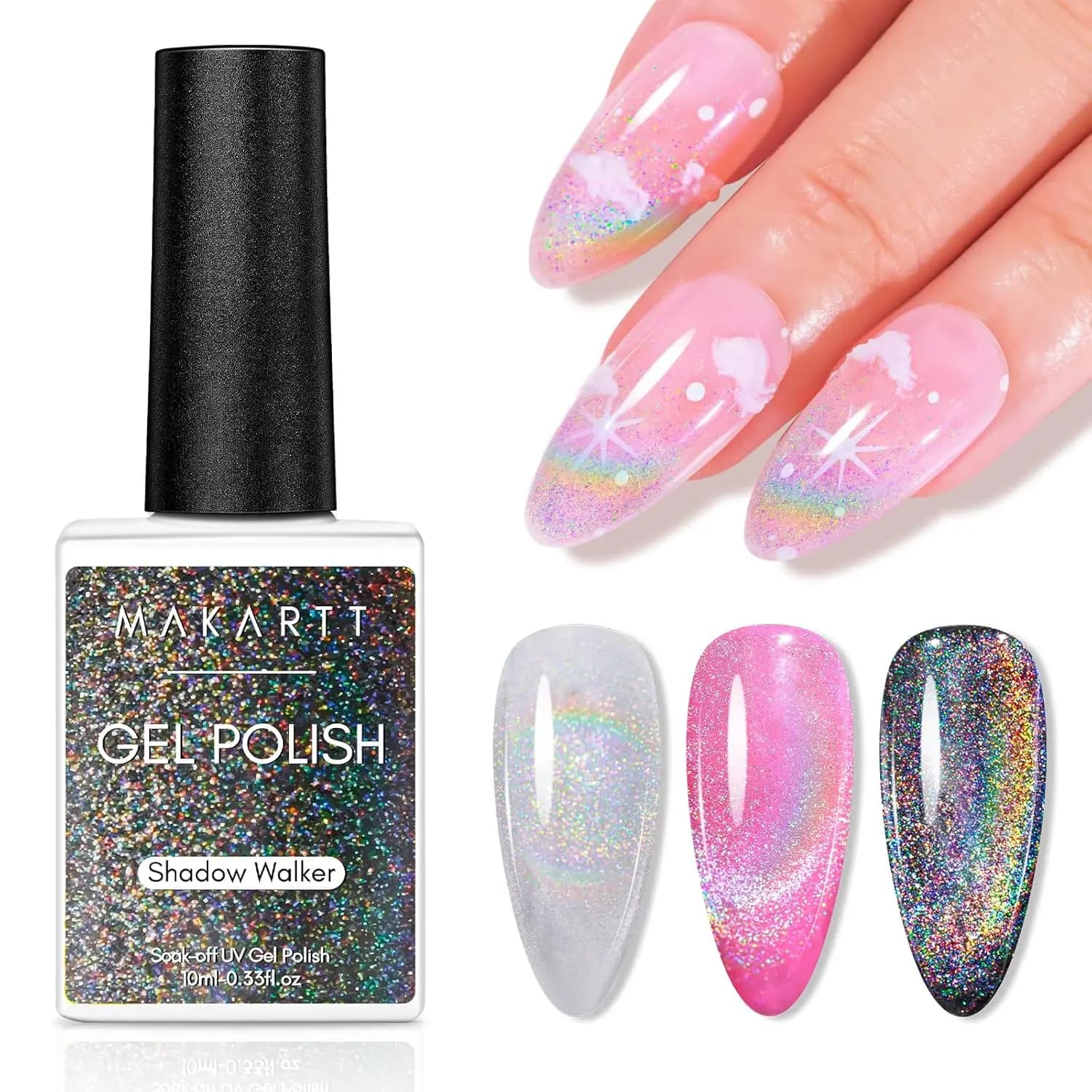 Smalto Gel Effetto Occhio di Gatto Arcobaleno: Gel UV/LED Olografico Scintillante 9D con Bastoncino Magnetico 10ml