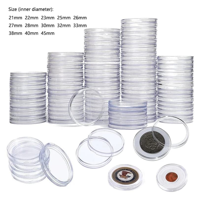 10-50Pcs 21/22/24/25/26/38/40/45mm Transparent Round COINNING Box Capsules Storage Containers Home Supplies
