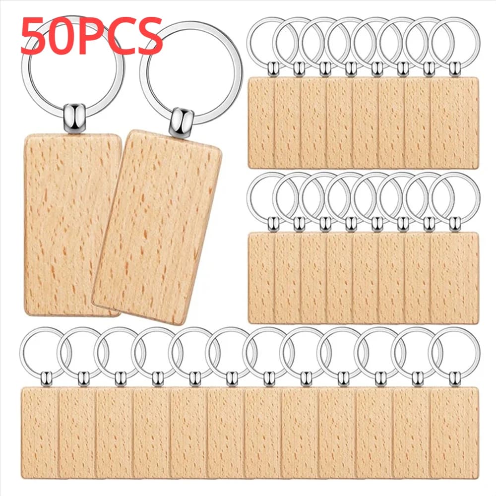 10/50 pcs Rectangular or Round Wooden Keychain for gifts with laser engraving