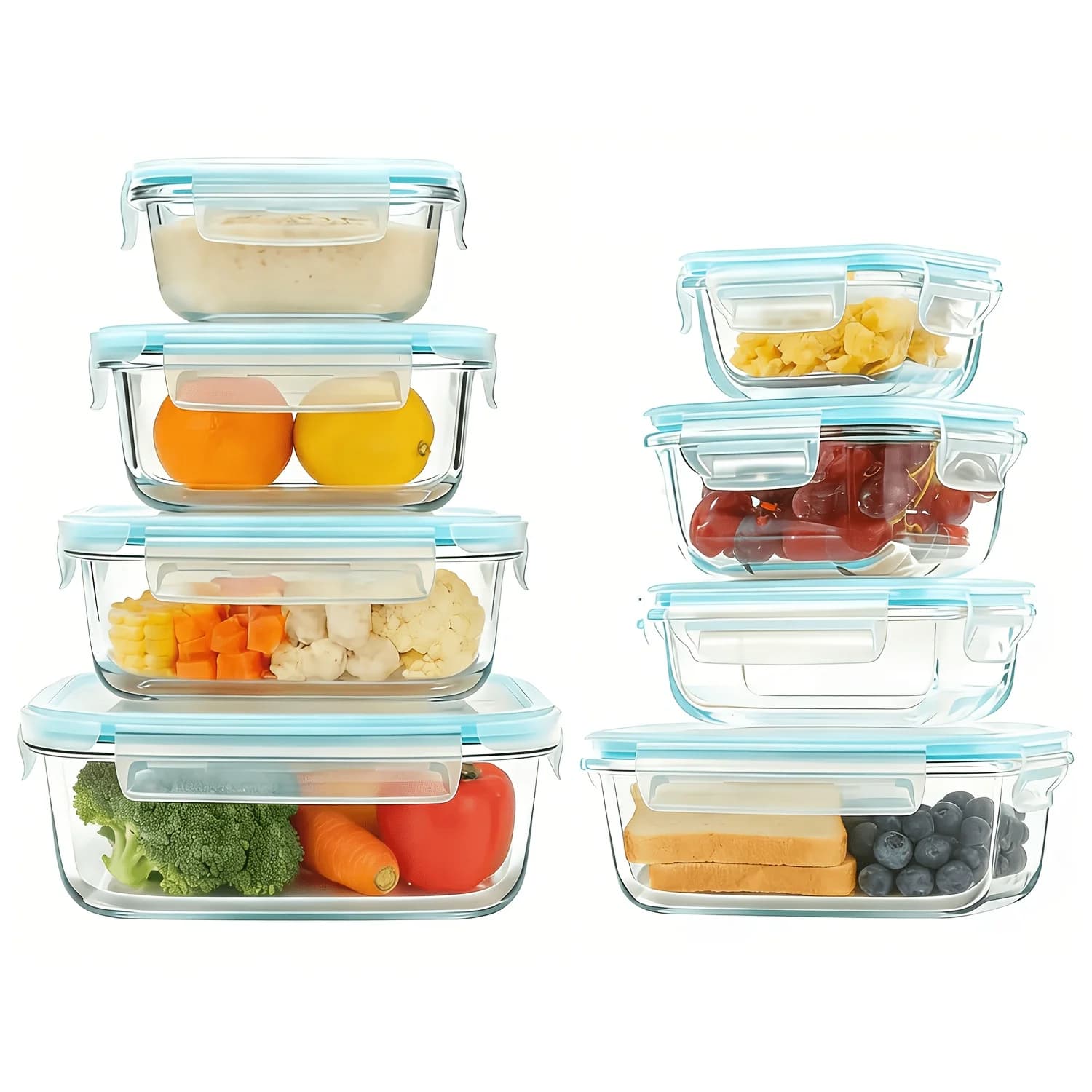 Premium Glass Food Storage Containers, Airtight Leak-Proof BPA Free Stain-Resistant Easy-Clean Design, Microwave Oven Freezer And Dishwasher Safe, 8pcs, for Meal Prep And Bento Boxes