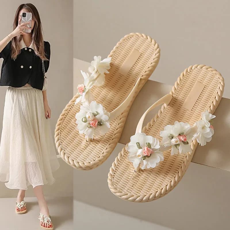 Beachwear Flat Bottom Sandals Women's Summer Outdoor Bohemian Style Sea Coast Version with Skirts Flat Heel Thong Slippers