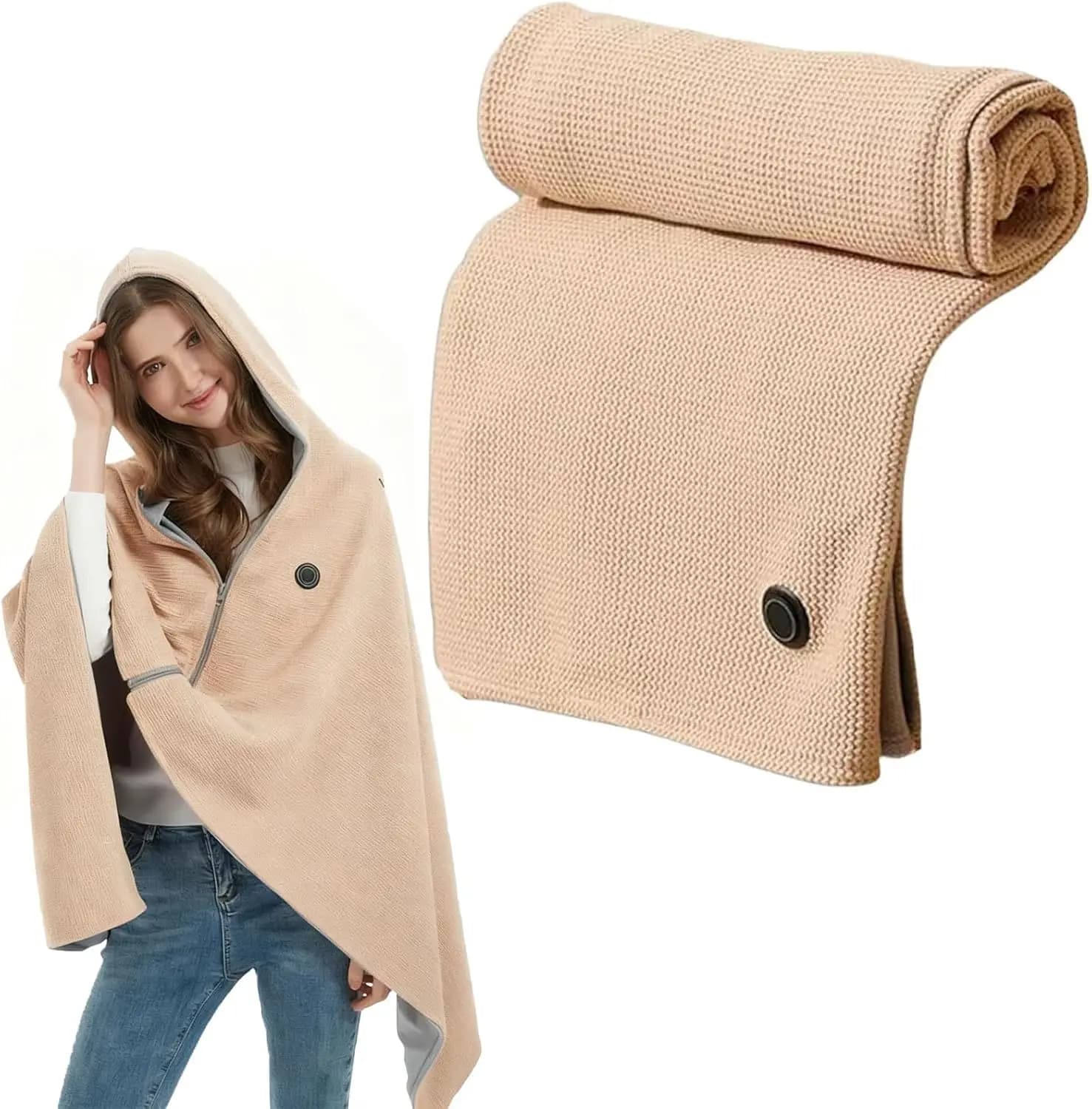 Morbido scialle riscaldato da donna con USB e 3 livelli di calore, coperta con cappuccio portatile per uso esterno e domestico