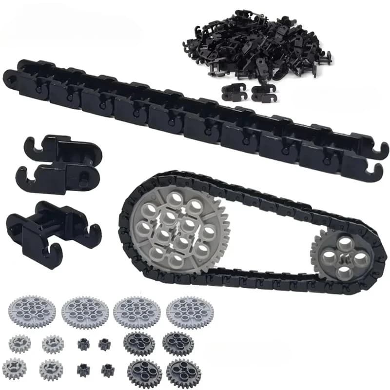 MOC Tecnologia per bambini Piccoli blocchi granulari Parti sparse Attrezzatura Maglie a catena, catene, accessori per ingranaggi