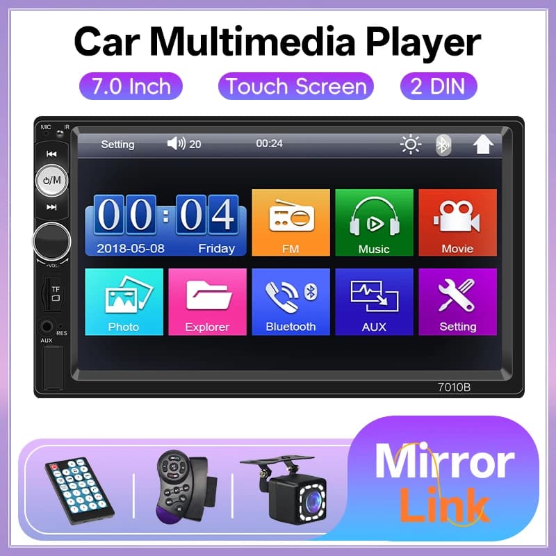 HIPPCRON 7 pollici 2Din Autoradio MP5 Lettore multimediale Touch Screen FM ISO Alimentazione Aux Ingresso Bluetooth USB Mirror Link Auto Radio