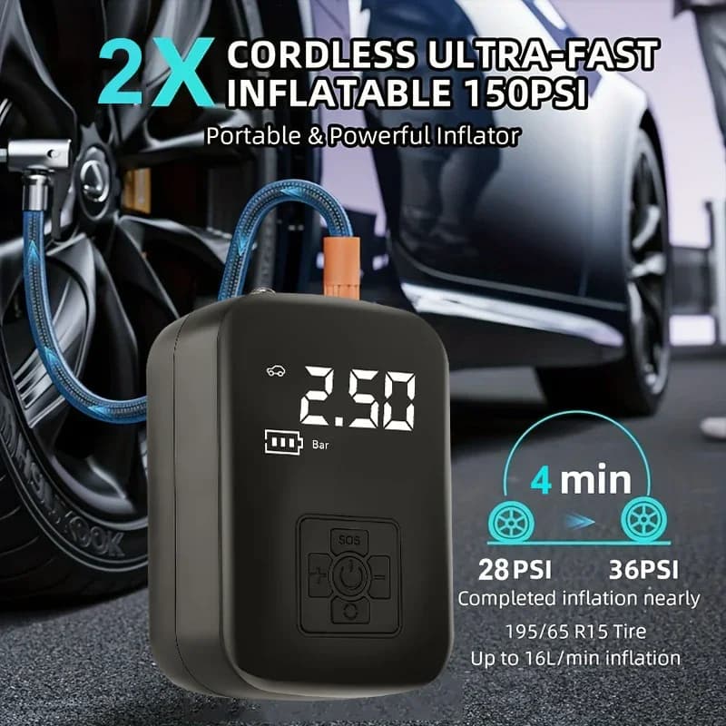 Gonfiatore portatile per pneumatici Compressore d'aria 150PSI Pompa di gonfiaggio per pneumatici senza fili ad alta potenza Gonfiaggio per palline da bicicletta per auto