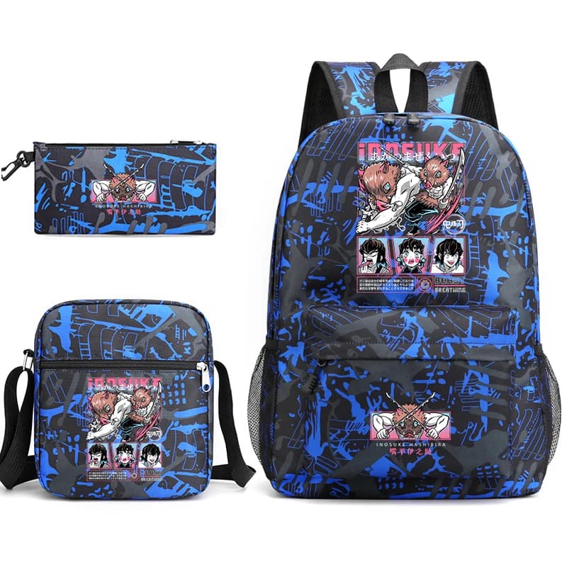 Demon Slayer Inosuke Anime Print Student Backpack Shoulder Bag Pencil Case Set for Boys Girls School