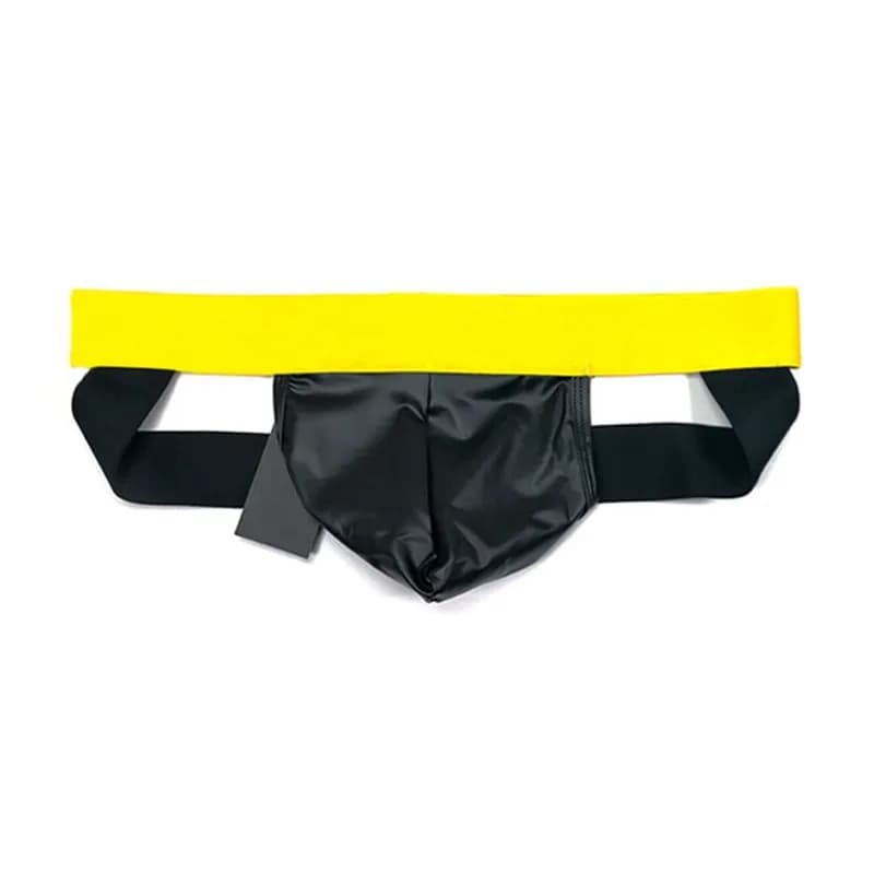 Men's Faux Leather Jockstrap Wide Contrast Waistband Stretch Breathable Underwear