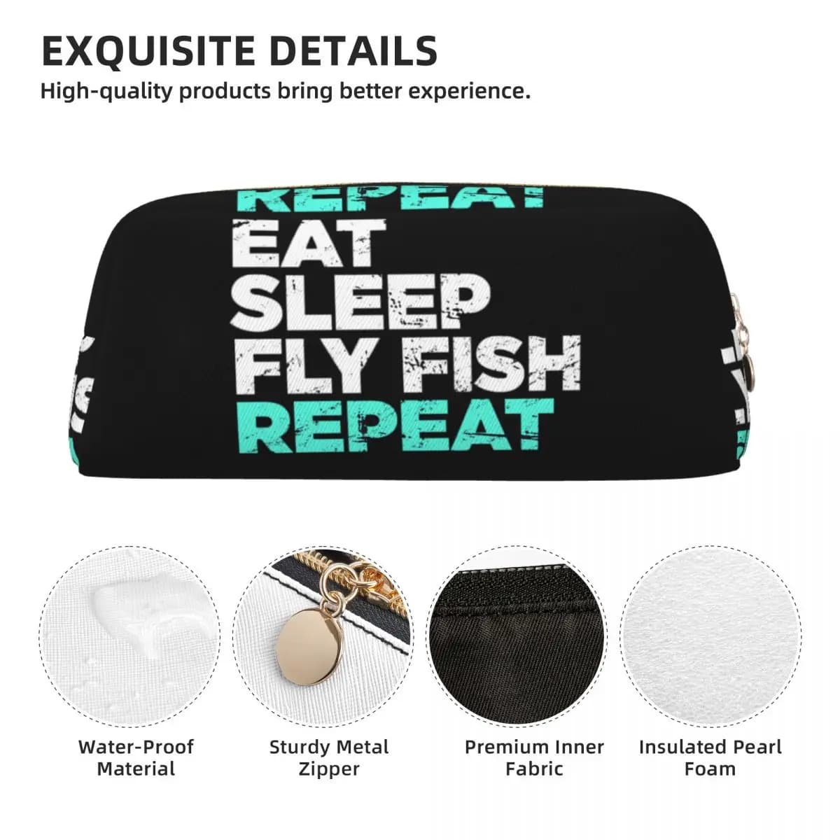 Astuccio Grafico 'Eat Sleep Fly Fish' per la Pesca a Mosca, Regalo per Studenti, Portapenne, Borsa per Matite, Astuccio Grande con Ampio Spazio di Archiviazione
