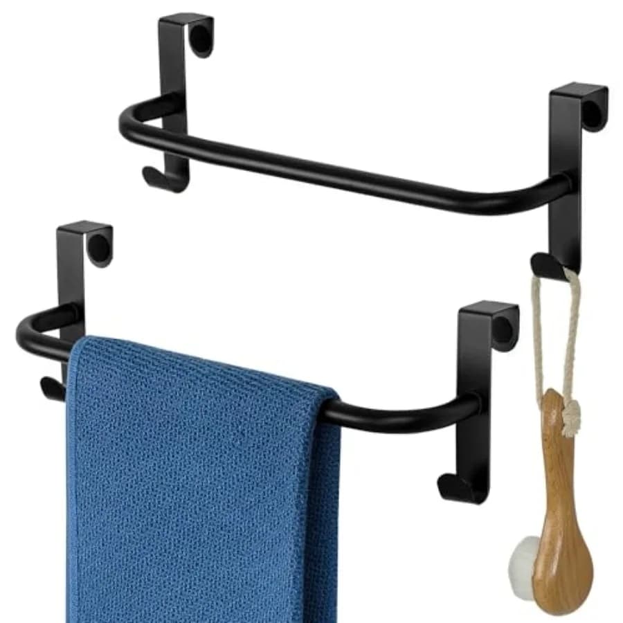 Kitchen Towel Holder for Cabet with 2 Hooks, Over The Cupboard Door Dish Towel Rack, Towel Bar, 2 Pcs 11.5 ch Total Length