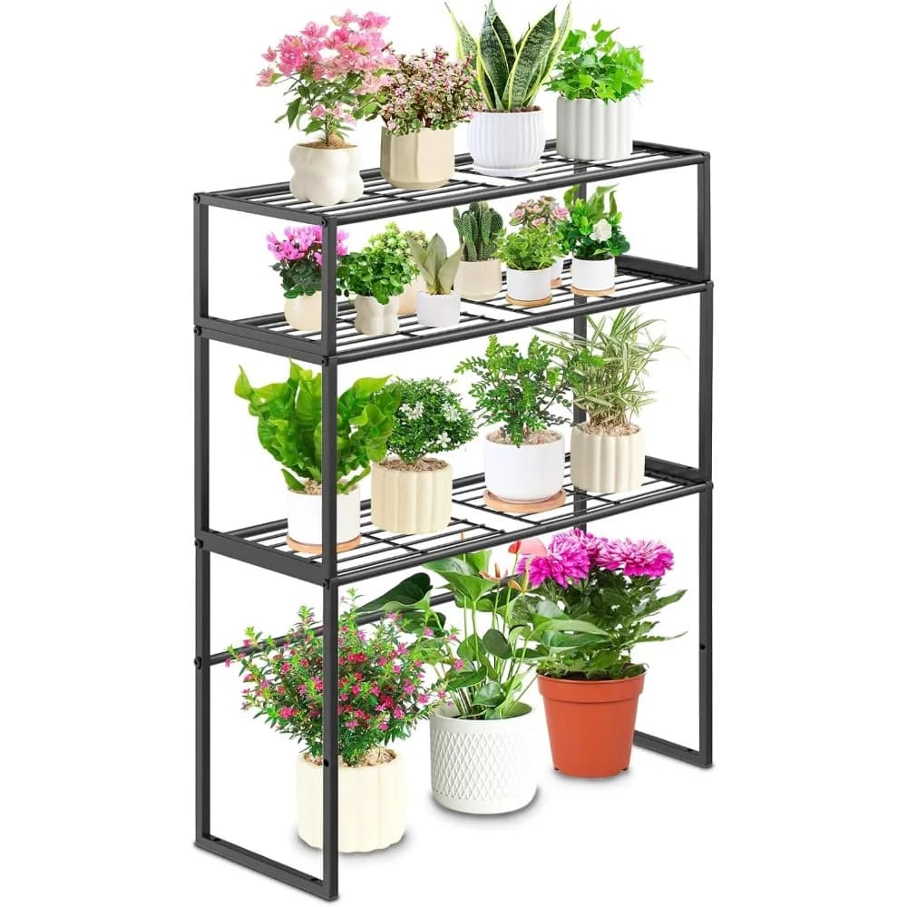 Supporto per Piante a 3 Livelli in Metallo Resistente per Interni ed Esterni, Espositore per Vasi di Fiori, Scaffale per Patio, Balcone, Giardino, Soggiorno