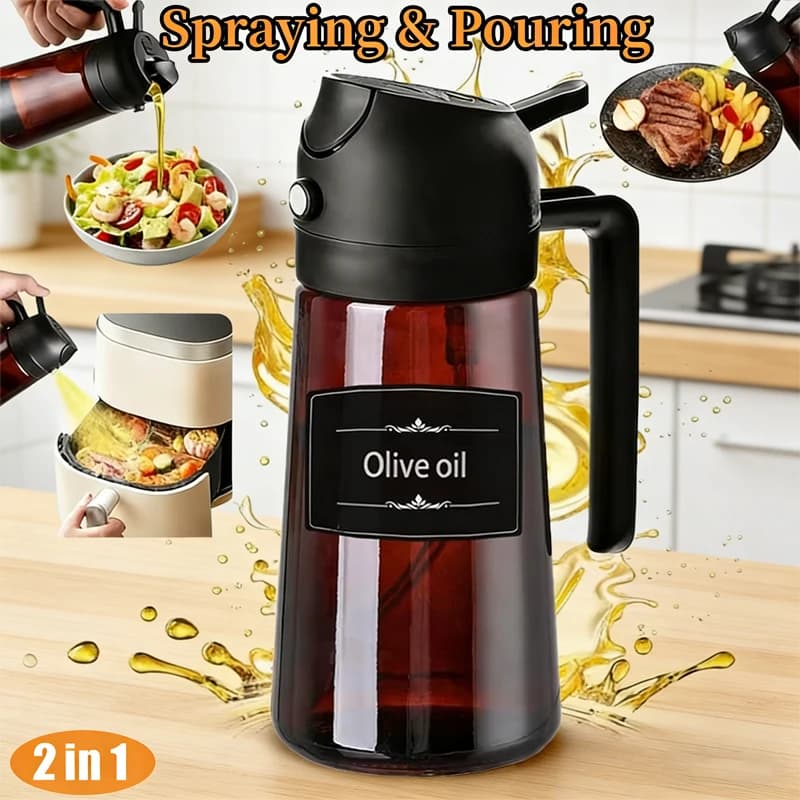 Bottiglia Spray per Olio da 470ML (16oz), Dispenser Portatile Marrone con Nebulizzatore, Doppio Uso per Cucina, Campeggio, BBQ, Friggitrice ad Aria