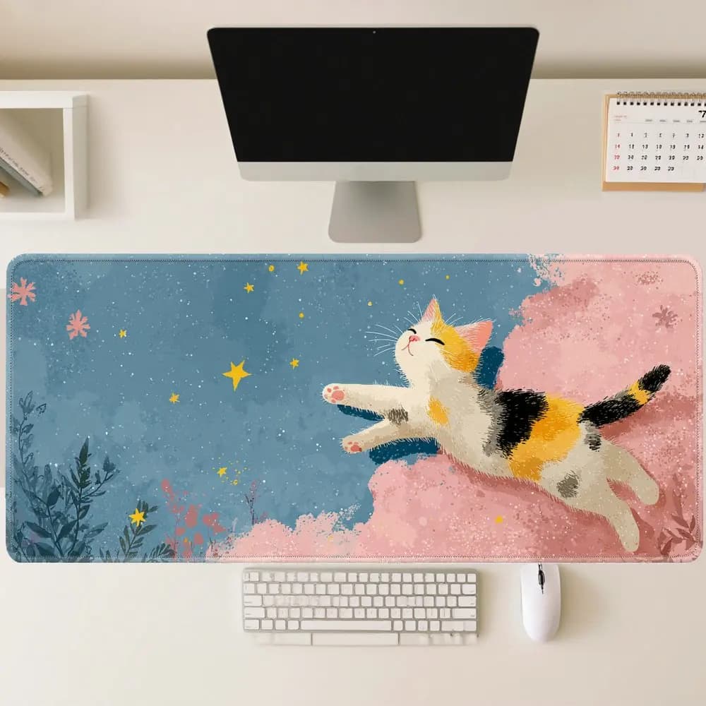 Tappetino per mouse da gaming grande con design a gatto Pansy, tappetino da scrivania artistico e carino, base in gomma antiscivolo, bordi cuciti, per tablet e PC da ufficio
