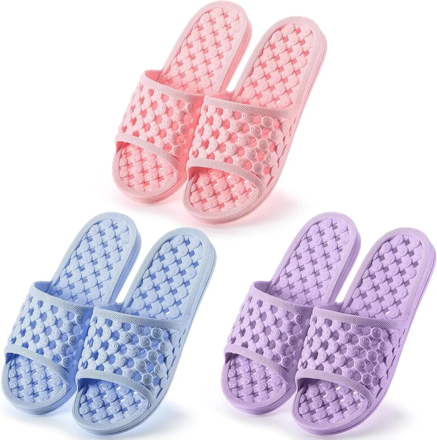 3 paia di scarpe da doccia per donna, pantofole da doccia antiscivolo ad asciugatura rapida con fori di drenaggio per interni ed esterni