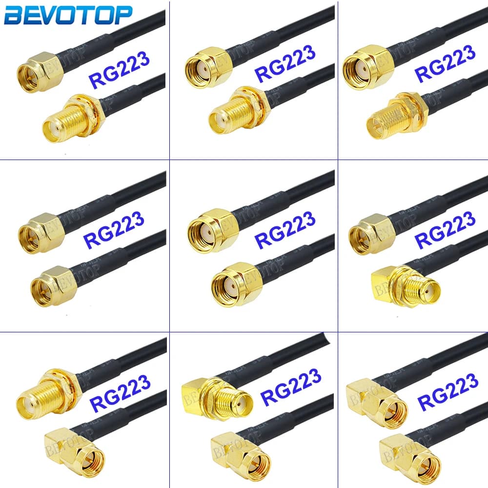 1Pcs RG223 Cable SMA Male to SMA Female Connector 50ohm Double Shielded RF Coaxial Cable WiFi Antenna Extension Cord Pigtail