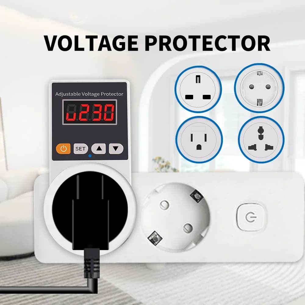 Automatic Voltage Protector with Adjustable 16A AC 220V socket, Overvoltage Protection with EU Spina, Frigoriferi Voltage Safety