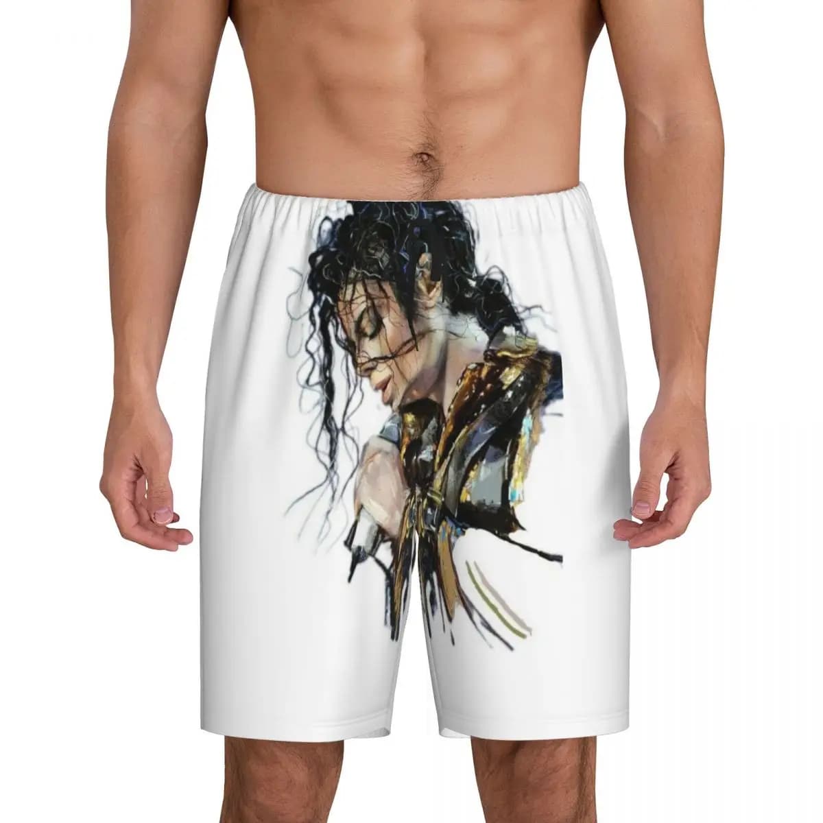 Pantaloncini da Pigiama Personalizzati con Motivi di Michael Jackson, Musicisti, Cantanti e Ballerini, Pantaloncini Corti da Notte per Uomo