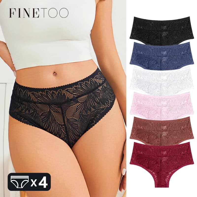4Pcs Women's Sexy Lace Trim Panties Sexy Hollow Out Comfortable Lingerie Underwear Girls Solid Color Romantic Triangle Briefs