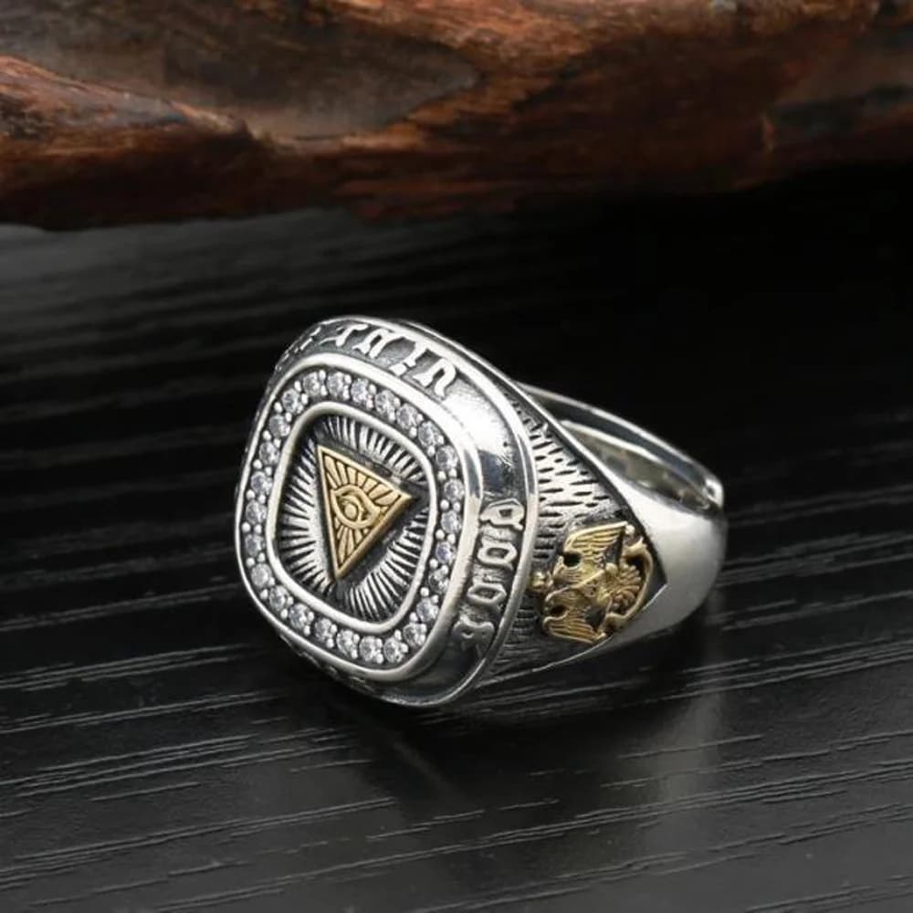 5 pezzi Anelli Cultura Anello Gioielli personalizzati Occhio della Providenza Argento Argento sterling 925 Vintage Hip Pop Street Geometrica per uomo
