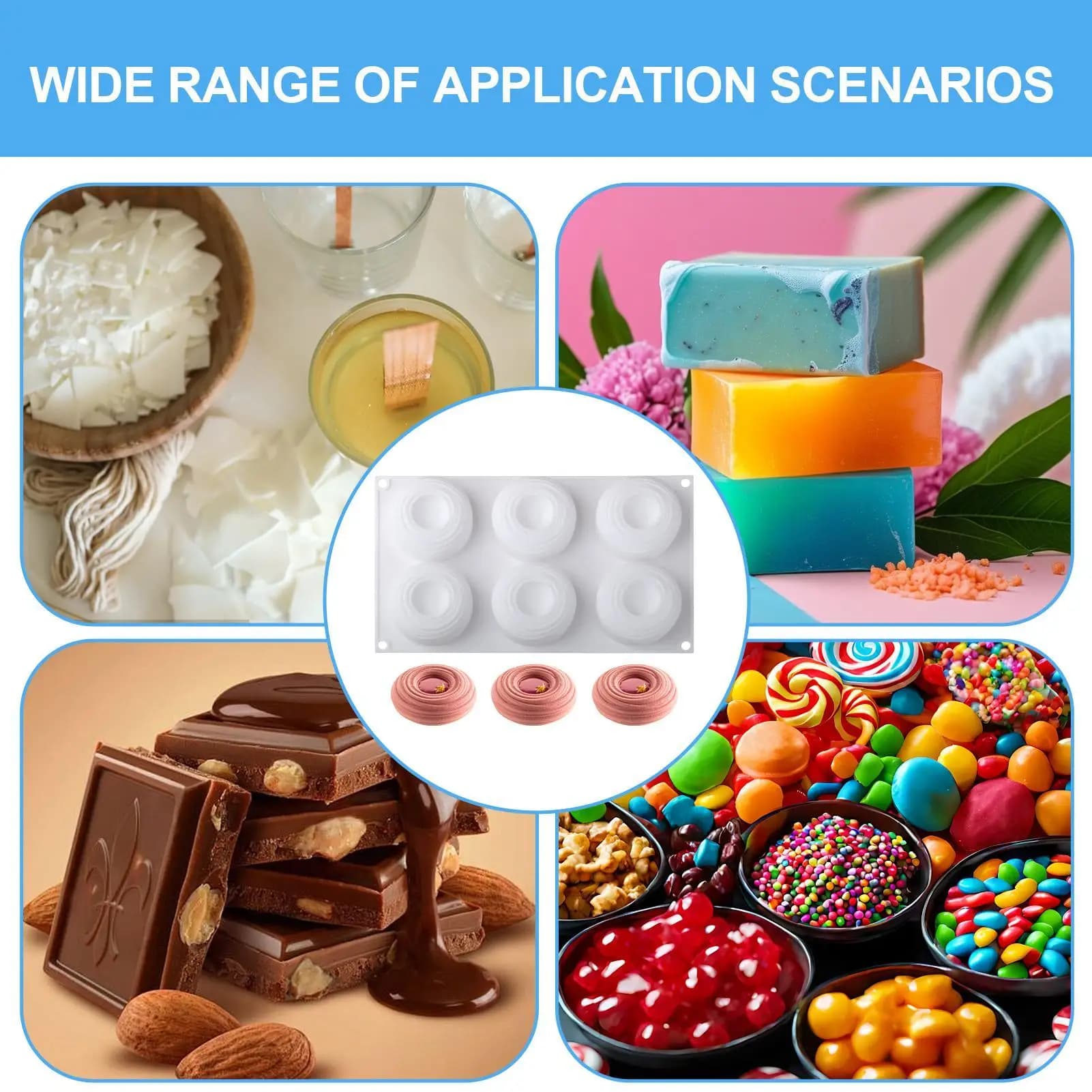 Stampi in silicone per alimenti Stampo per gelatina Stampo per budino antiaderente riutilizzabile per alimenti Ghiaccio Cioccolato Dolcetti Cupcake Muffin
