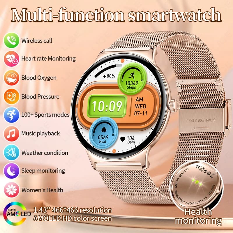 1.43inch Bluetooth Call Smart Watch Women Custom Dial Watches Men Sport Fitness Tracker Heart Rate Smartwatches For Android IOS