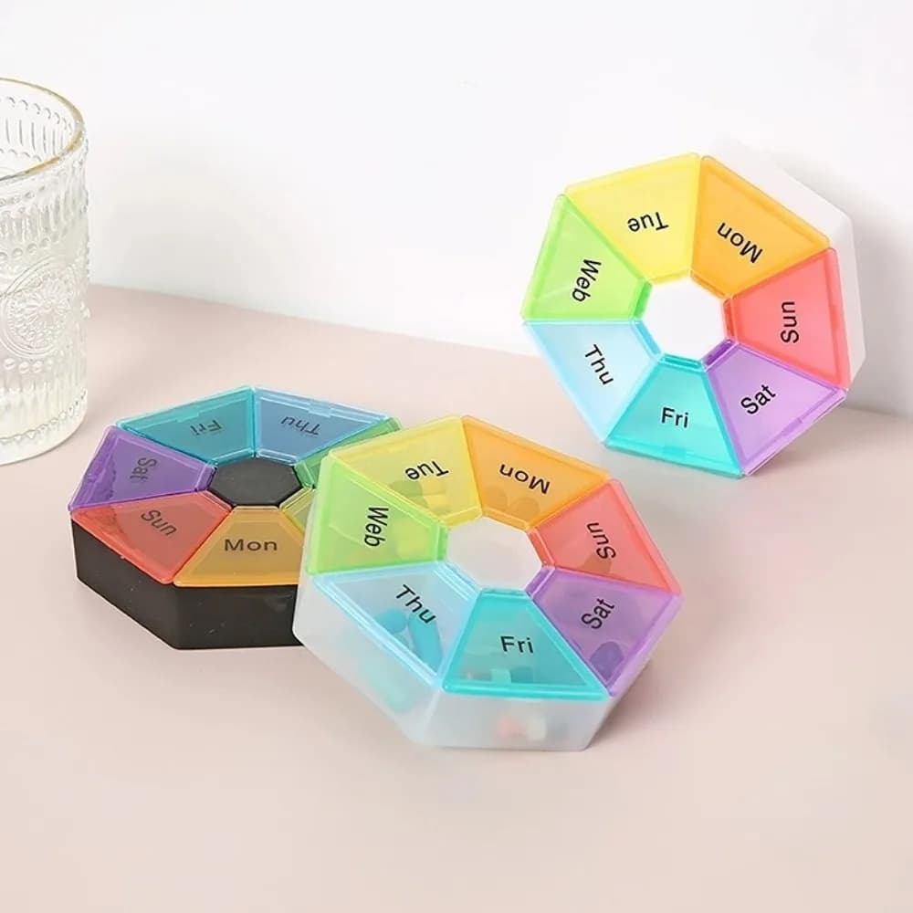 Nuovo Portapillole Settimanale Mini Portatile a 7 Scomparti, Contenitore Organizzatore Colorato a Forma di Petalo per Vitamine, Medicinali, Oli di Pesce