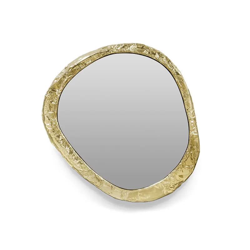 Specchio decorativo in rame puro martellato fatto a mano di lusso leggero, specchio da bagno di design irregolare
