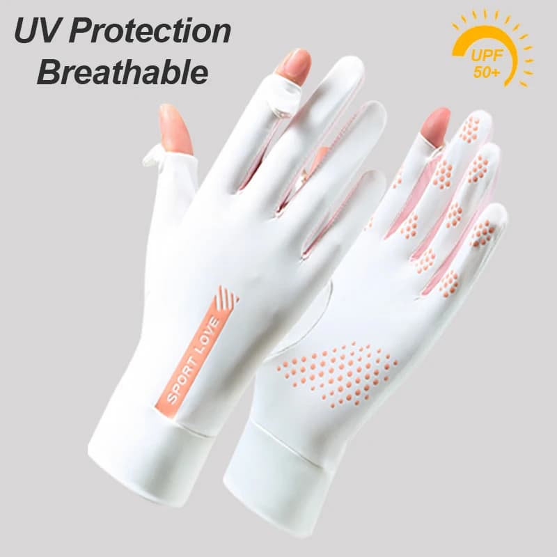 Guanti Protettivi Solari Donna in Seta Ghiaccio Estivi con Chiusura a Flip-Top, Touch Screen, Traspiranti, Rinfrescanti, Antiscivolo per Ciclismo, Shopping e Guida