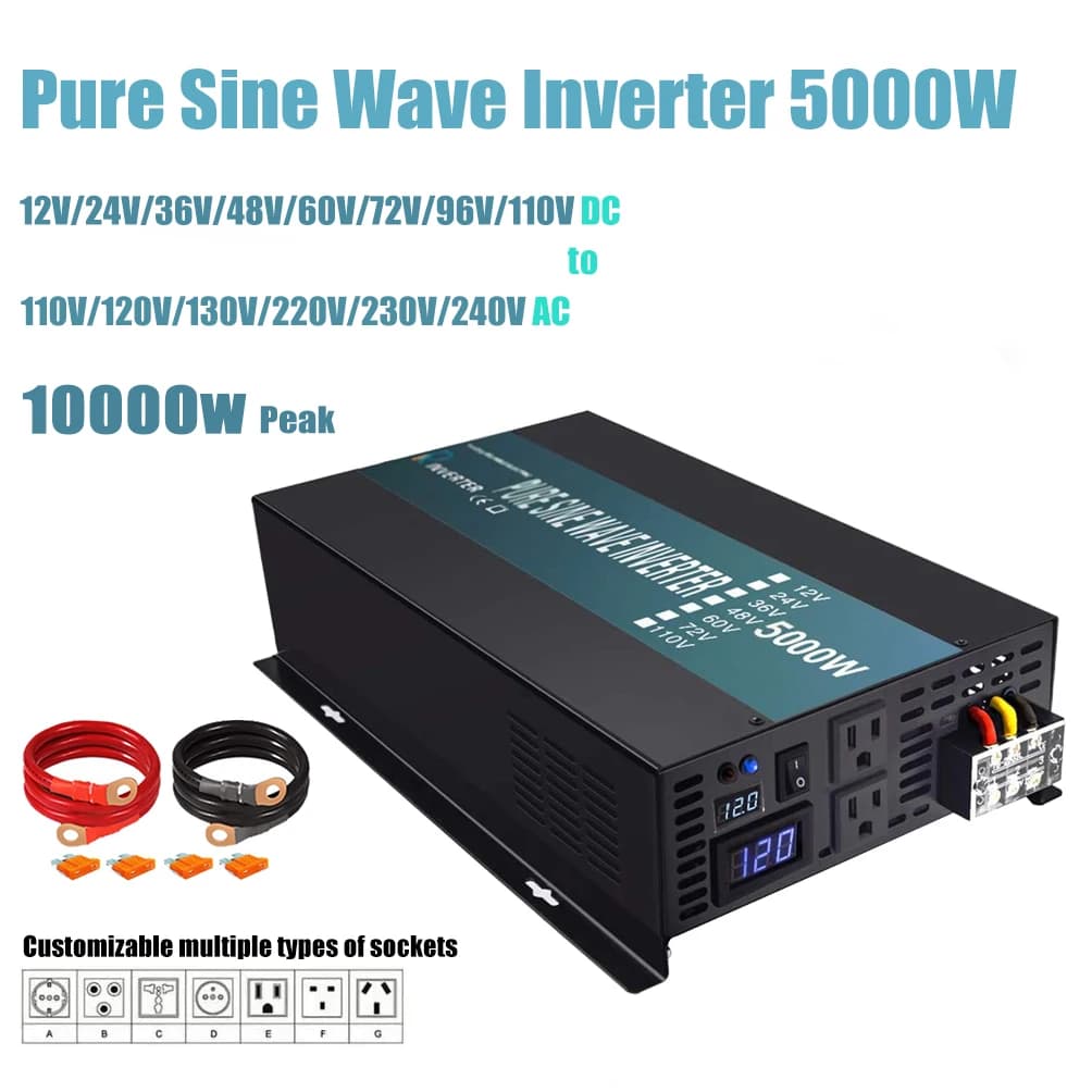 Inverter a onda sinusoidale pura 5000W 24V 220V Power Bank Inverter generatore di pannelli solari 12V/36V/48V DC a 120V/230V/240V convertitore AC