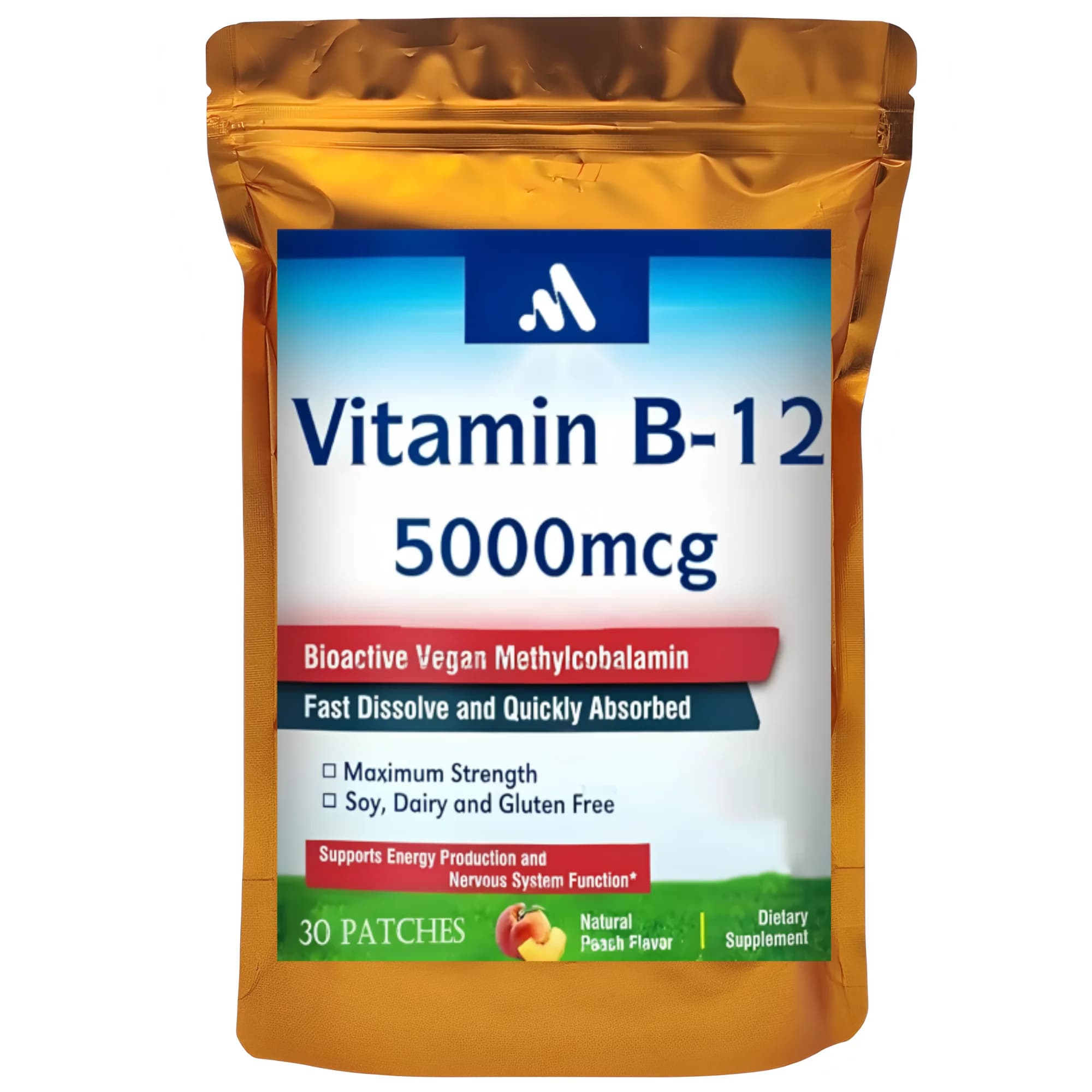 30 cerotti Vitamina B12 5000 mcg Cerotti transdermici, CON vitamine B2, B6 - Supporta la produzione energetica, la funzione cerebrale e il metabolismo