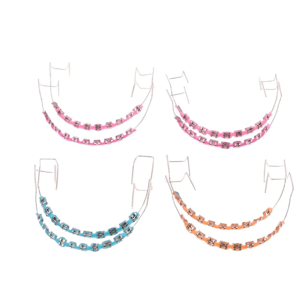 1 paio di decorazioni temporanee colorate per denti, decorazioni dentali, staffe finte, legature ortodontiche, bretelle con fili metallici