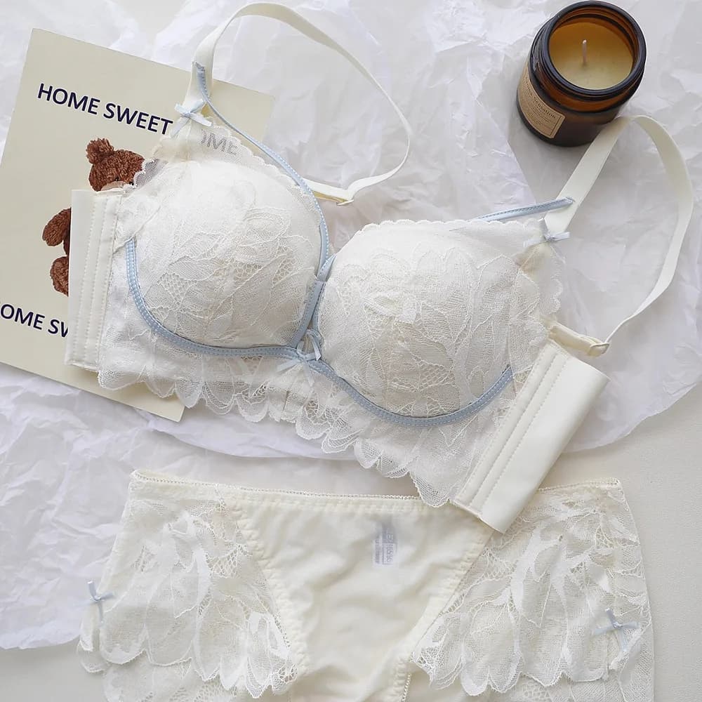 Lingerie da giardino francese sul retro Seni piccoli da donna Reggiseno sexy in pizzo raccolto sul supporto del reggiseno con ferretto anti-cedimento