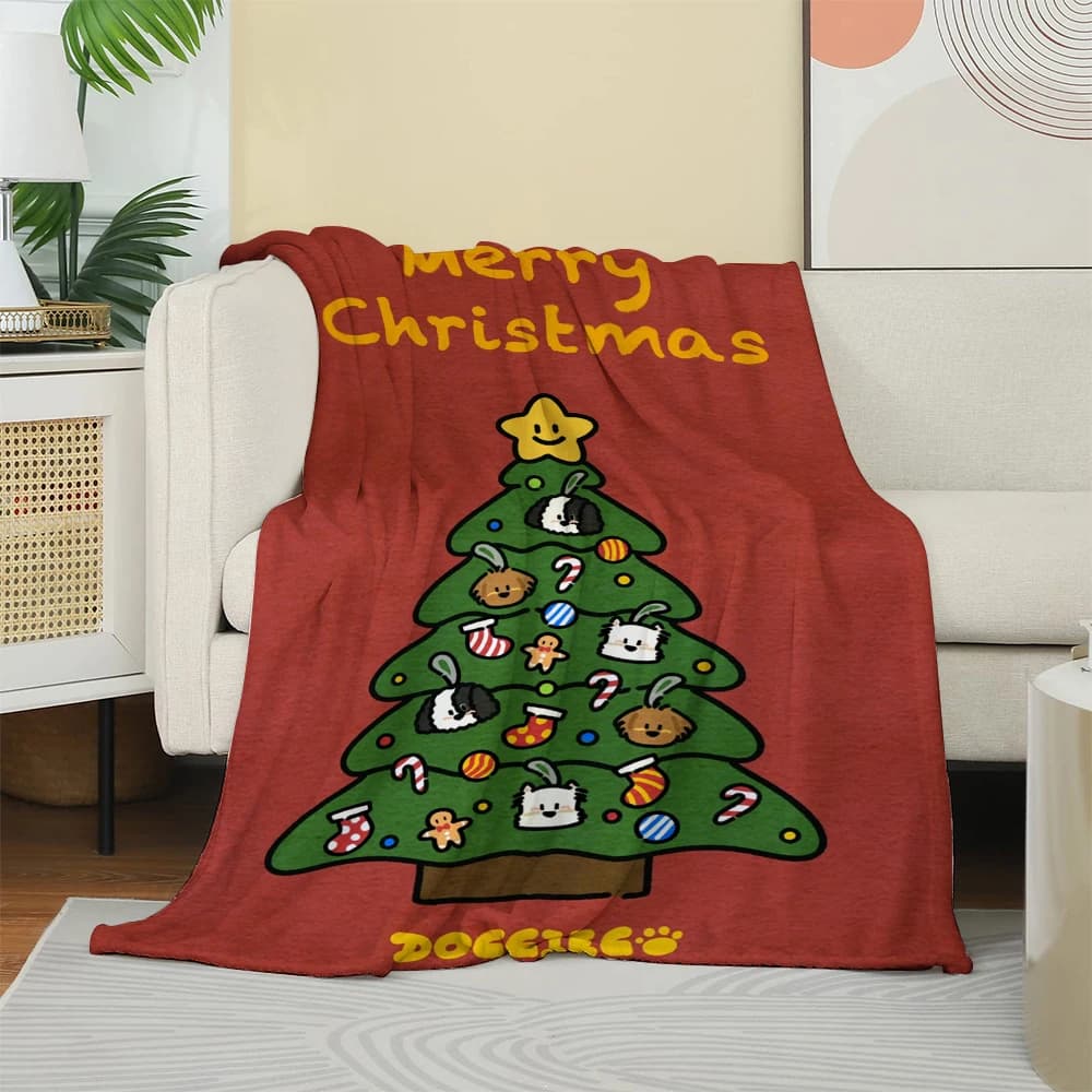 Coperta in flanella con albero di Natale per cagnolino di buon Natale, simpatico omino di pan di zenzero e coperta stampata festiva per divano letto, Natale