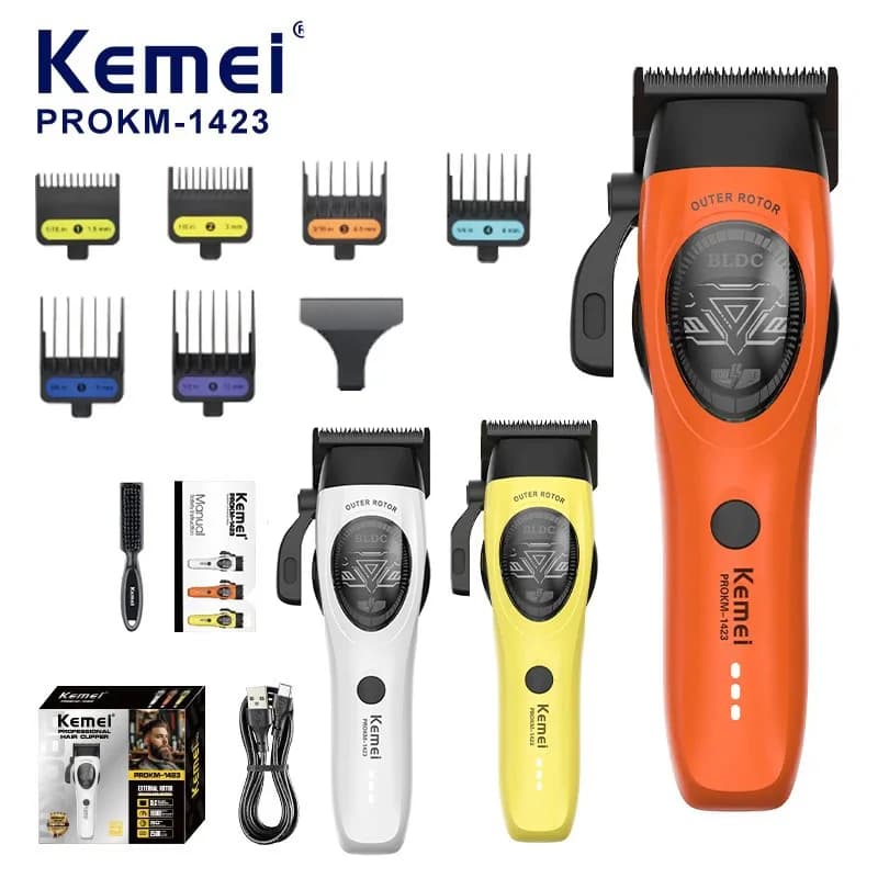 Kemei 1423 Haircut Rechargeable with External Brushless Motor, Trimmer Professional 10000RPM, SPACE Blade, Hair Cutting Machine