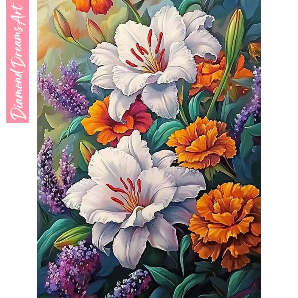 Kit Completo Pittura Diamante Fiori Decorativi per la Casa, Nuovi Arrivi 2025, Quadri Mosaico Diamantato con Strass, Senza Cornice