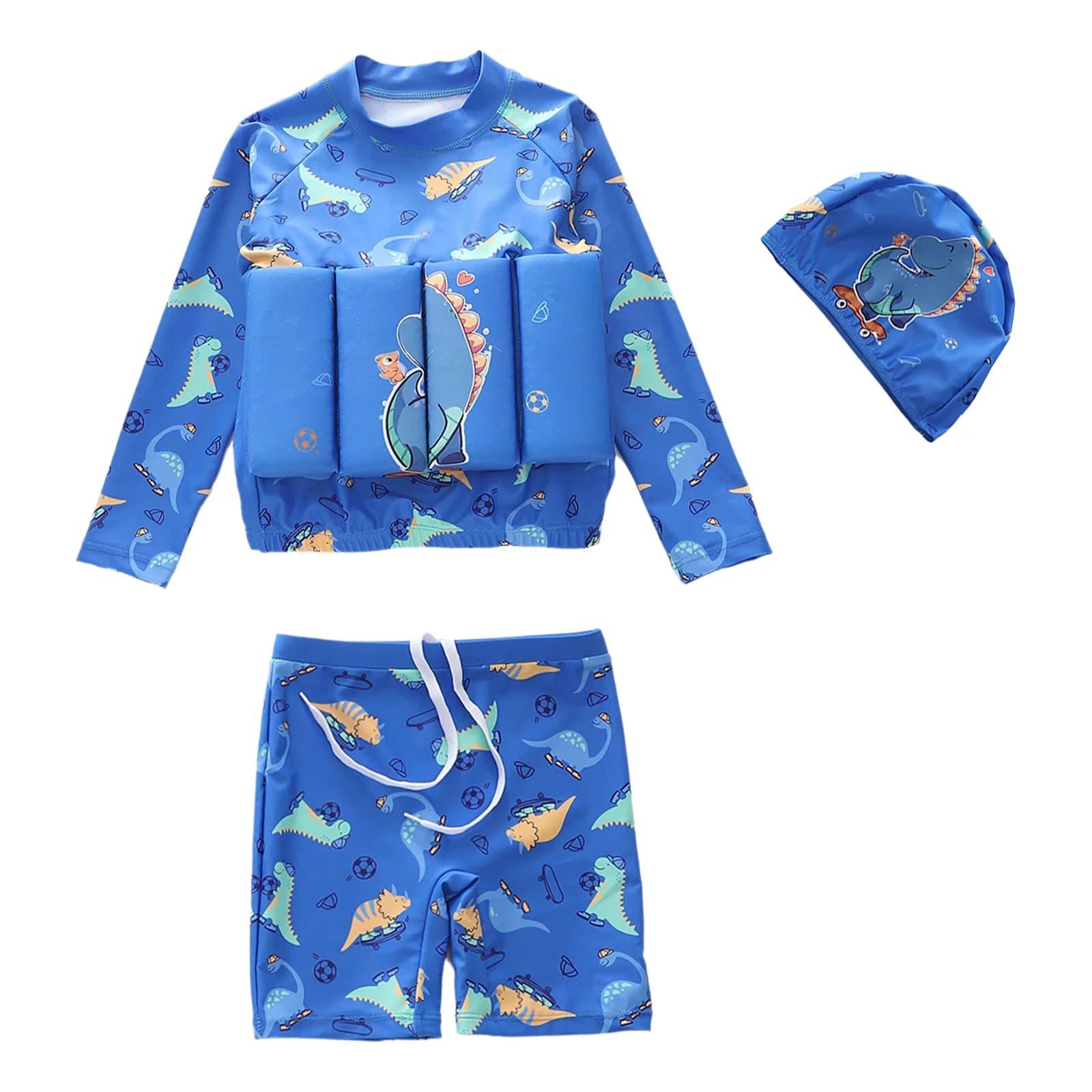Completo da Nuoto per Ragazzi: Maglia a Maniche Lunghe Anti-UV e Pantaloncini con Cuffia da Nuoto, Traspirante e Leggero per Giochi in Acqua e Spiaggia Estivi