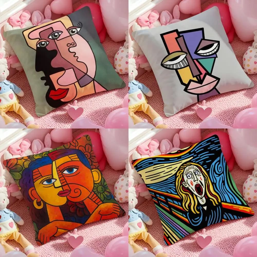 Federa per cuscino American Art P-Picasso in morbido tessuto felpato, stampata su entrambi i lati, calda per l'inverno, per divano