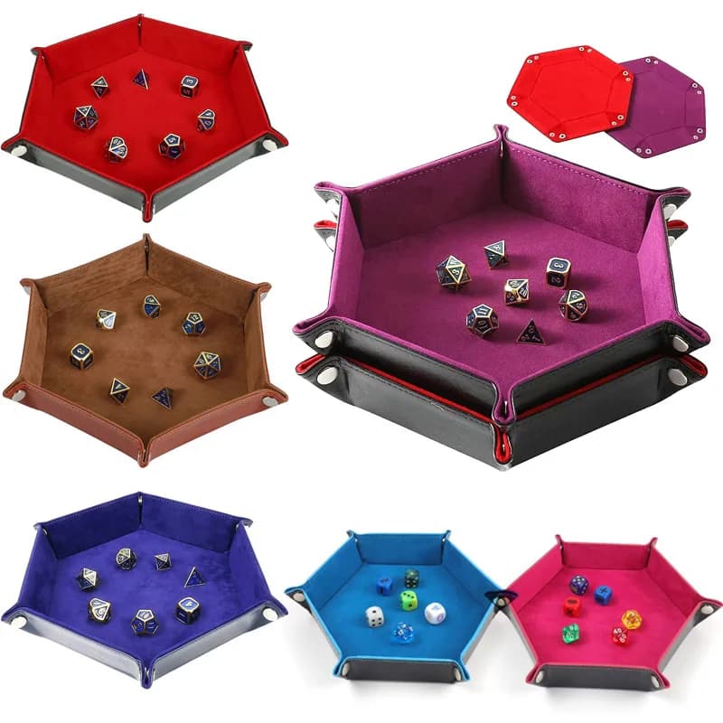 1 vassoio per dadi esagonale e scatola di immagazzinaggio varie, gioco da tavolo, vassoio per dadi, accessori, scatola per organizer per torre di dadi in pelle