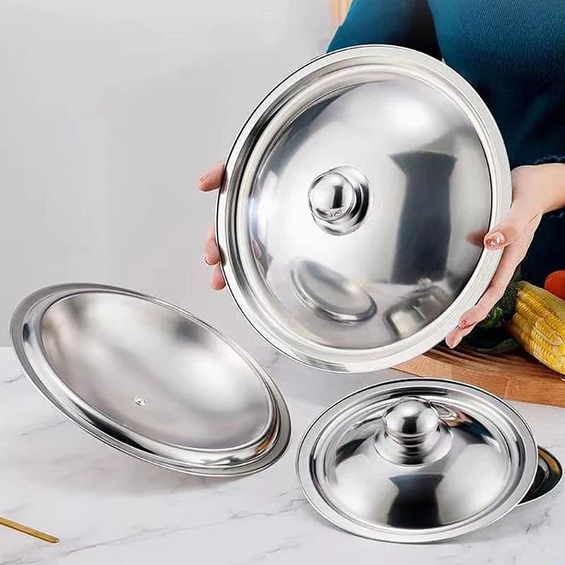 Stainless steel round pan cover with smooth edge, dishwasher safe, for pan, wok, 10-32 cm pan, universal cover for pan
