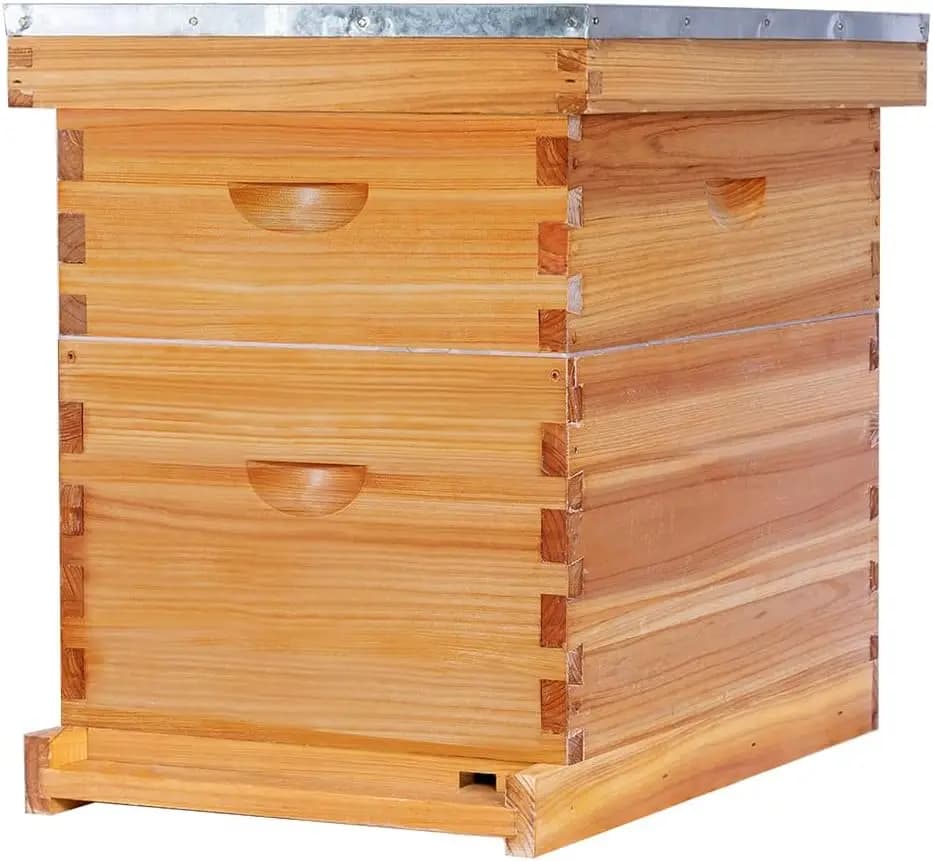 Kit Arnia Langstroth Non Assemblata con Rivestimento in Cera d'Api, Include Scatole Profonde e Medie, Telai, Fondamenta